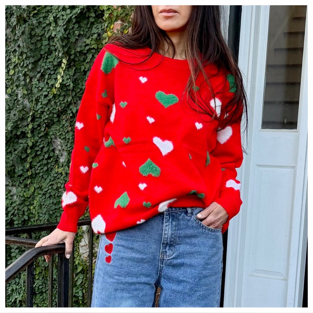Red Heart Pattern Sweater
